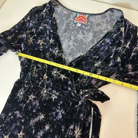 Johnny Was Black Velvet Stardust Kimono Wrap Dress