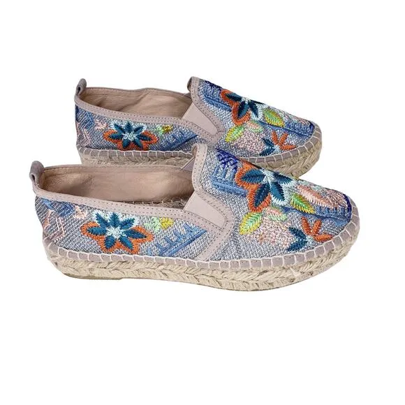 JOHNNY WAS ELYSIA Floral Espadrilles Size 37 Heavily Embroidered Shoes VGUC