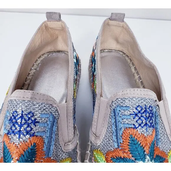 JOHNNY WAS ELYSIA Floral Espadrilles Size 37 Heavily Embroidered Shoes VGUC