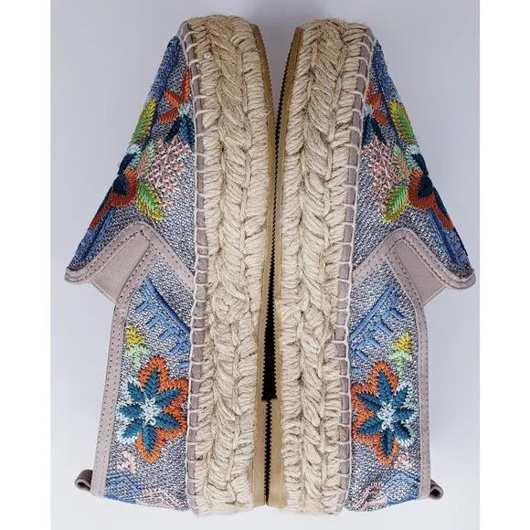 JOHNNY WAS ELYSIA Floral Espadrilles Size 37 Heavily Embroidered Shoes VGUC