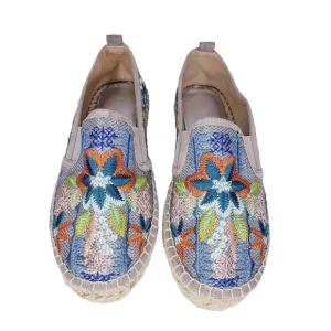 JOHNNY WAS ELYSIA Floral Espadrilles Size 37 Heavily Embroidered Shoes VGUC