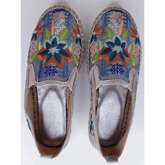 JOHNNY WAS ELYSIA Floral Espadrilles Size 37 Heavily Embroidered Shoes VGUC