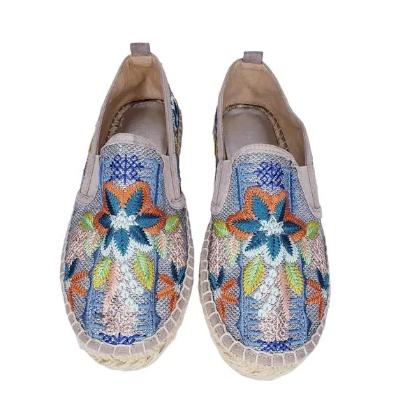 JOHNNY WAS ELYSIA Floral Espadrilles Size 37 Heavily Embroidered Shoes VGUC