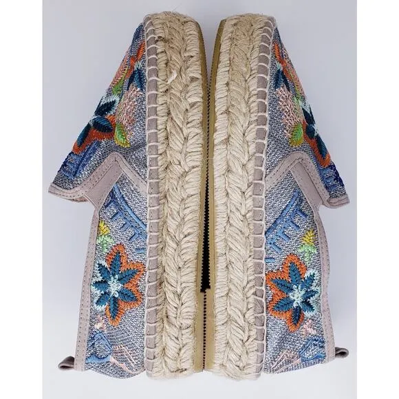 JOHNNY WAS ELYSIA Floral Espadrilles Size 37 Heavily Embroidered Shoes VGUC