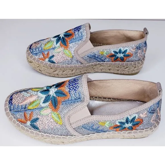 JOHNNY WAS ELYSIA Floral Espadrilles Size 37 Heavily Embroidered Shoes VGUC