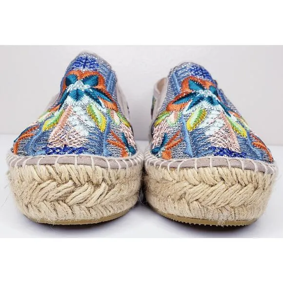 JOHNNY WAS ELYSIA Floral Espadrilles Size 37 Heavily Embroidered Shoes VGUC