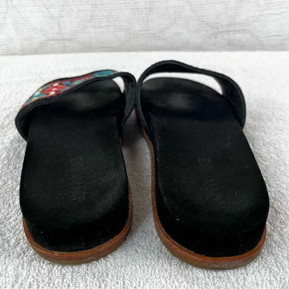 Johnny Was Sandals Womens 10M Embroidered Flat Slides Leather Black Multicolor