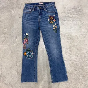 JOHNNY WAS The Cropped Baby Boot Mid Rise Slim fit Embroidered Jeans MSRP $278 