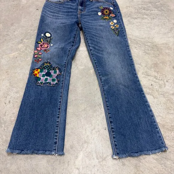 JOHNNY WAS The Cropped Baby Boot Mid Rise Slim fit Embroidered Jeans MSRP $278 