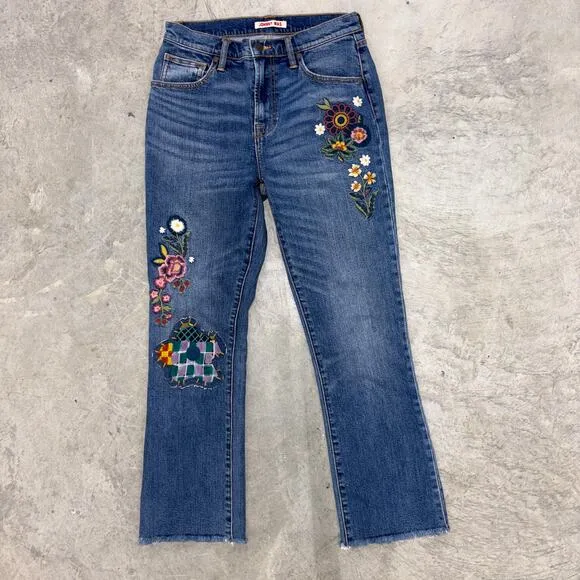 JOHNNY WAS The Cropped Baby Boot Mid Rise Slim fit Embroidered Jeans MSRP $278 