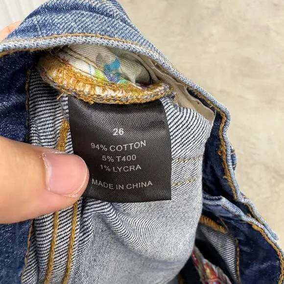 JOHNNY WAS The Cropped Baby Boot Mid Rise Slim fit Embroidered Jeans MSRP $278 