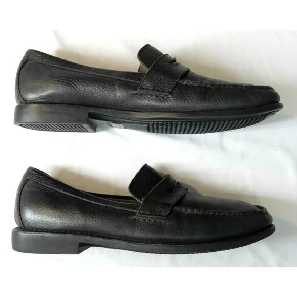 Johnston &amp; Murphy Black Leather Slip On Sheepskin Penny Loafers Mens Size 10