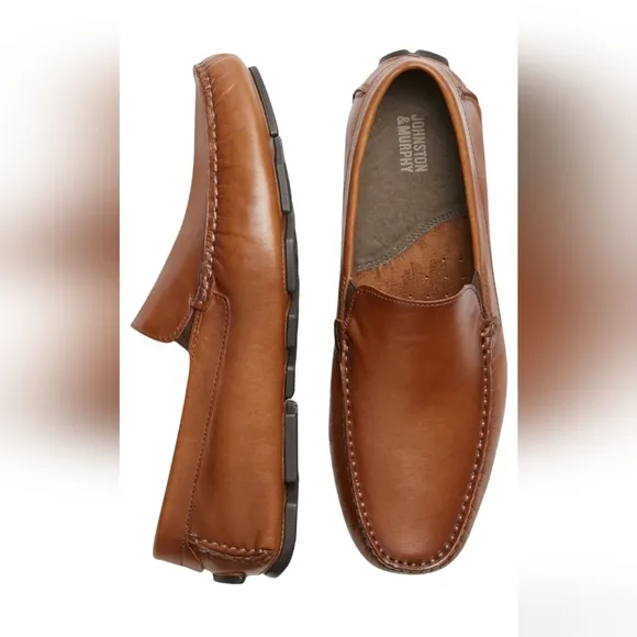 Johnston &amp; Murphy Danley Venetian Driving Moccasin Loafers in Cognac Brown sz 8