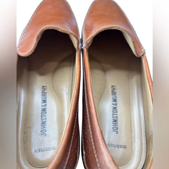 Johnston &amp; Murphy Driving Moccasin Loafers Shoe Sz 8 Brown Sheepskin Leather NEW