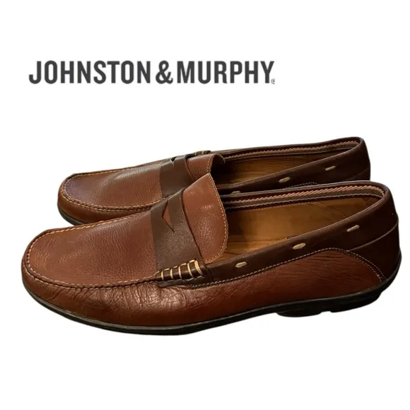 Johnston &amp; Murphy Durant Penny Tan Dk Brown Men's Leather Loafers 13  13M