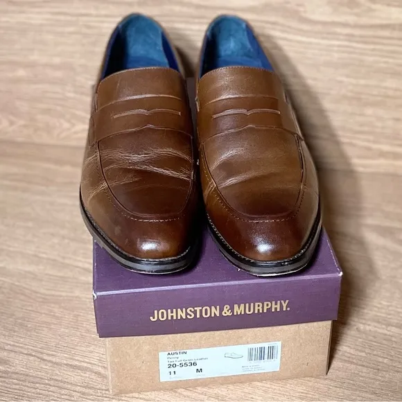 JOHNSTON &amp; MURPHY, EUC👈🏼 TAN LEATHER PENNY LOAFERS, SIZE 11