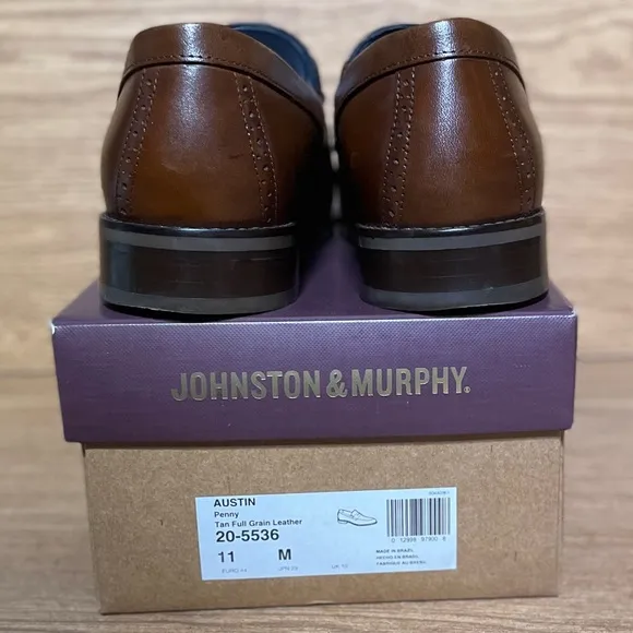 JOHNSTON &amp; MURPHY, EUC👈🏼 TAN LEATHER PENNY LOAFERS, SIZE 11