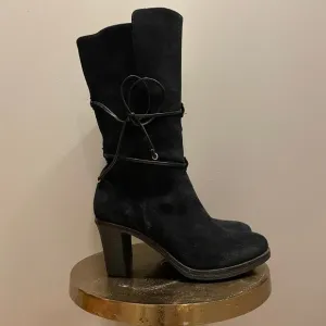 Johnston &amp; Murphy Jeanie Suede Boots | Women’s 9, Black Mid-Calf Wrap, NWOB $248