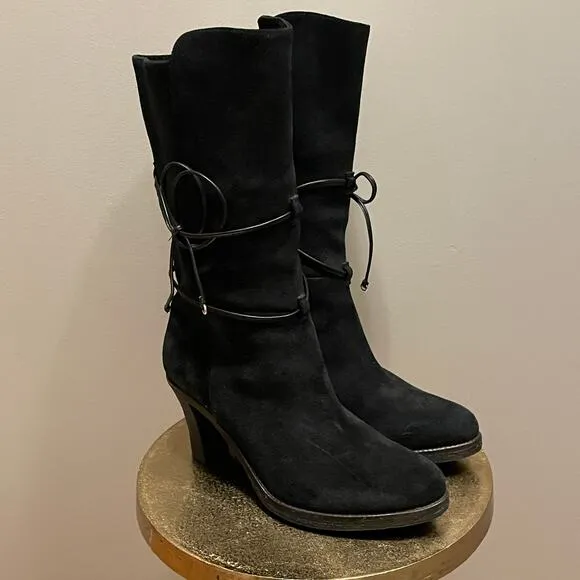 Johnston &amp; Murphy Jeanie Suede Boots | Women’s 9, Black Mid-Calf Wrap, NWOB $248