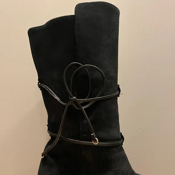Johnston &amp; Murphy Jeanie Suede Boots | Women’s 9, Black Mid-Calf Wrap, NWOB $248
