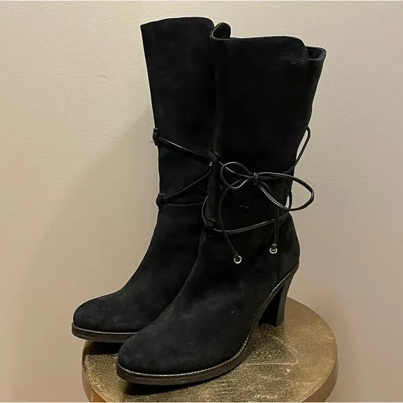 Johnston &amp; Murphy Jeanie Suede Boots | Women’s 9, Black Mid-Calf Wrap, NWOB $248