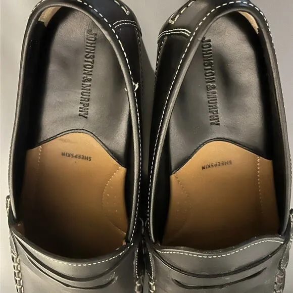 Johnston &amp; Murphy Men's Black Leather Penny Loafers Sheepskin Size 12 M -M03