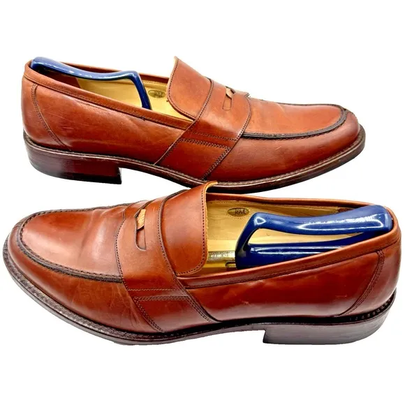 Johnston &amp; Murphy Penny Loafer Men's 10.5  Cognac Brown Italian Leather Preppy