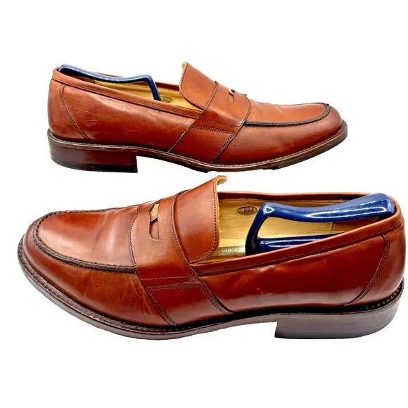 Johnston &amp; Murphy Penny Loafer Men's 10.5  Cognac Brown Italian Leather Preppy