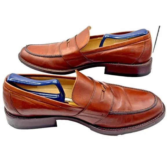 Johnston &amp; Murphy Penny Loafer Men's 10.5  Cognac Brown Italian Leather Preppy