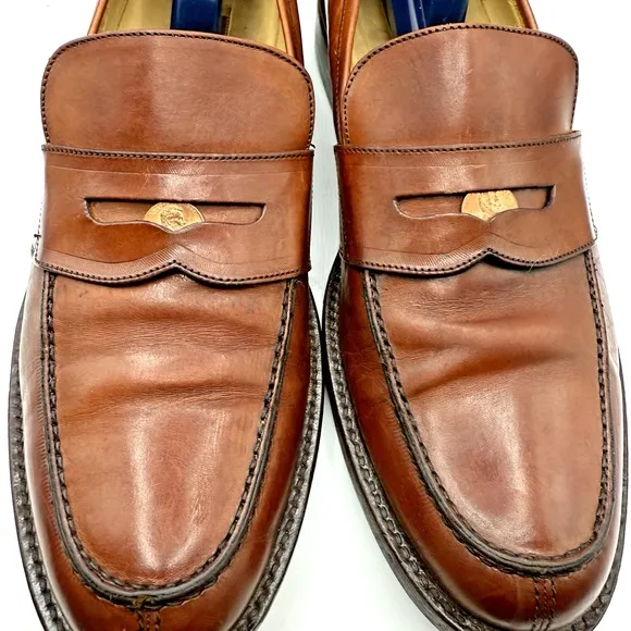Johnston &amp; Murphy Penny Loafer Men's 10.5  Cognac Brown Italian Leather Preppy