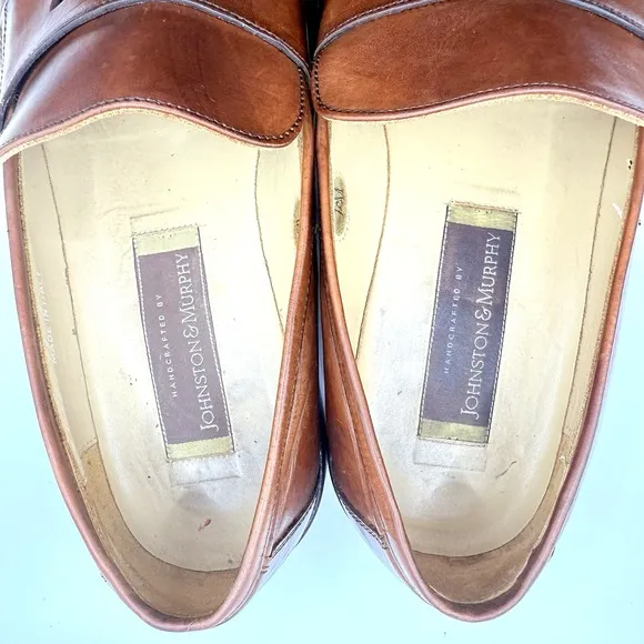 Johnston &amp; Murphy Penny Loafer Men's 10.5  Cognac Brown Italian Leather Preppy