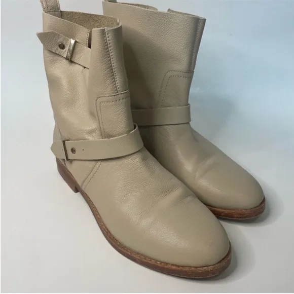 Joie Leather Hoxton Biker Moto Buckle Boots Minimalist Neutral Womens Size 8.5