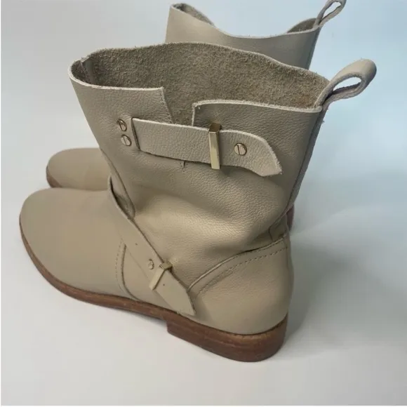 Joie Leather Hoxton Biker Moto Buckle Boots Minimalist Neutral Womens Size 8.5