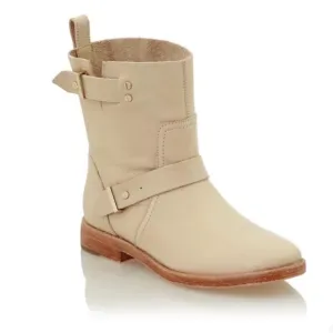 Joie Leather Hoxton Biker Moto Buckle Boots Minimalist Neutral Womens Size 8.5