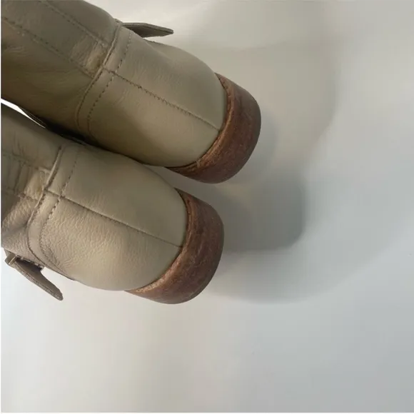 Joie Leather Hoxton Biker Moto Buckle Boots Minimalist Neutral Womens Size 8.5