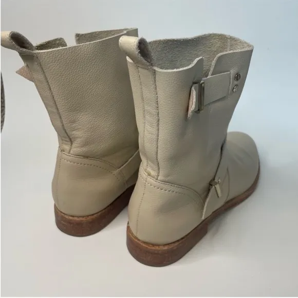 Joie Leather Hoxton Biker Moto Buckle Boots Minimalist Neutral Womens Size 8.5