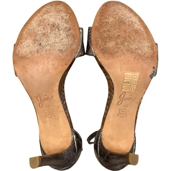 Joie Sandals Jaclyn Metallic Light Bronze Snakeskin Leather Heels Size 9.5
