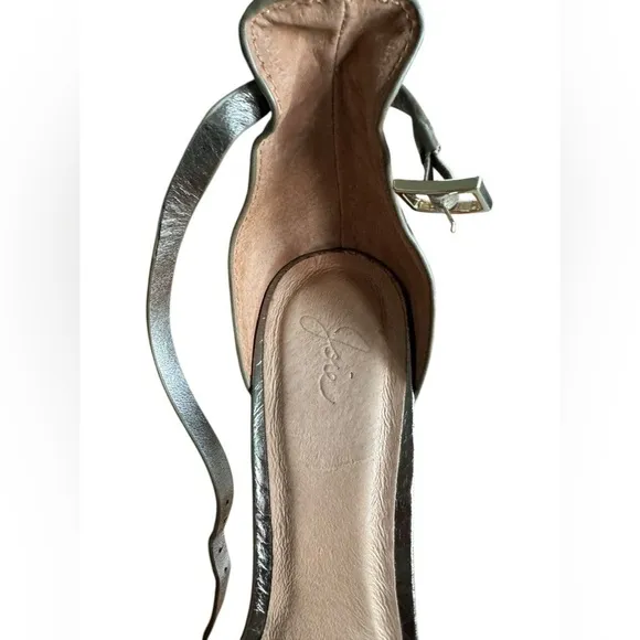 Joie Sandals Jaclyn Metallic Light Bronze Snakeskin Leather Heels Size 9.5
