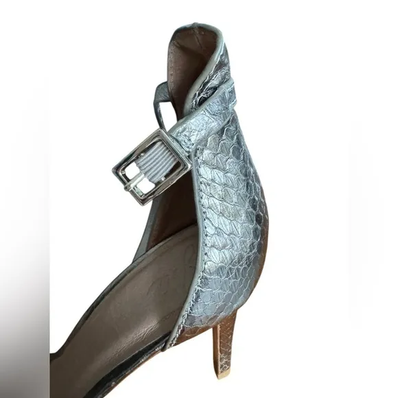 Joie Sandals Jaclyn Metallic Light Bronze Snakeskin Leather Heels Size 9.5