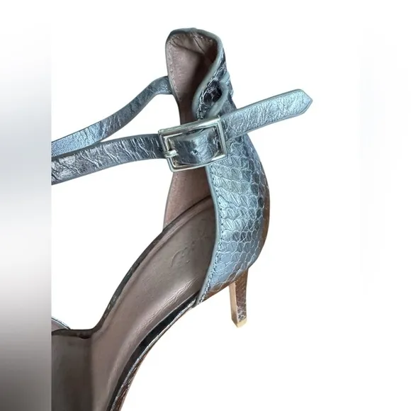 Joie Sandals Jaclyn Metallic Light Bronze Snakeskin Leather Heels Size 9.5