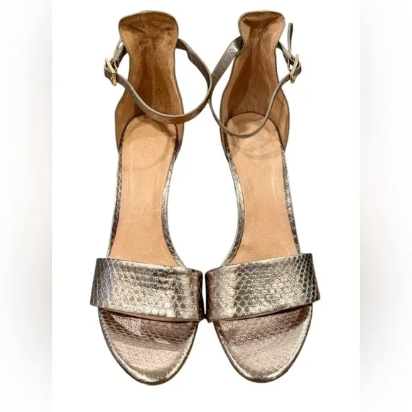 Joie Sandals Jaclyn Metallic Light Bronze Snakeskin Leather Heels Size 9.5