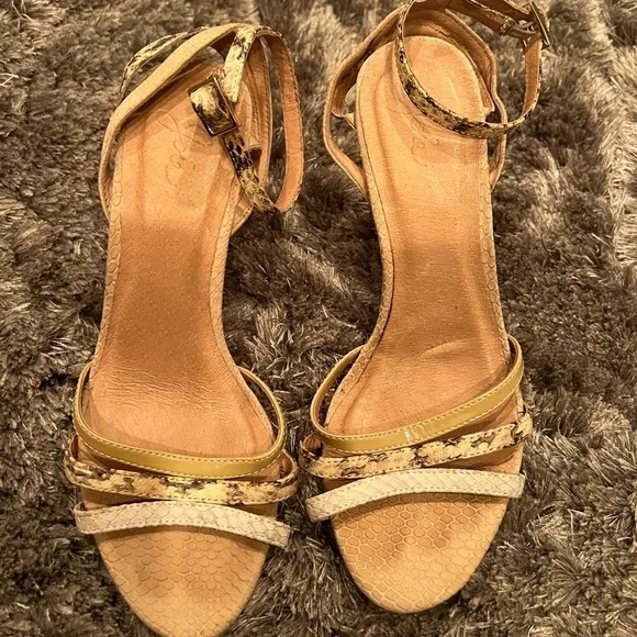 Joie Women’s Snake Skin Leather Open Toe Ankle Strap Sandals Pumps Heels