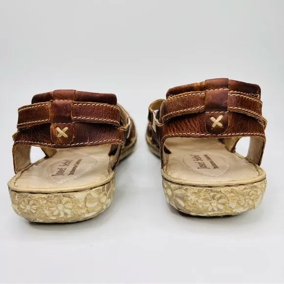 Josef Seibel Rosalie 13 Brown Leather Closed Toe Open Back Mary Jane Sandal Shoe
