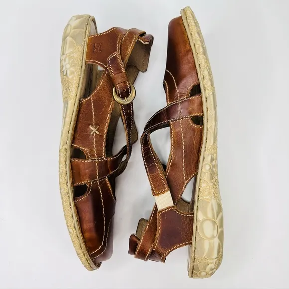 Josef Seibel Rosalie 13 Brown Leather Closed Toe Open Back Mary Jane Sandal Shoe