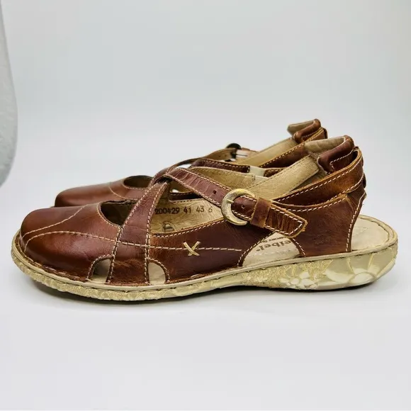 Josef Seibel Rosalie 13 Brown Leather Closed Toe Open Back Mary Jane Sandal Shoe