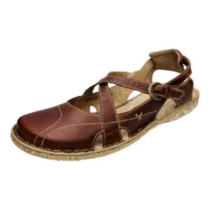 Josef Seibel Rosalie 13 Brown Leather Closed Toe Open Back Mary Jane Sandal Shoe
