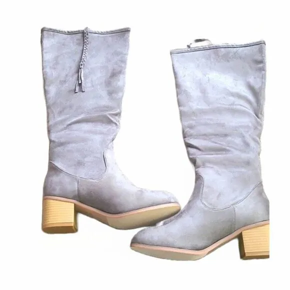 Journee Collection Sanora Women’s Mid-Calf Boots Size 6.5 Gray Faux Suede
