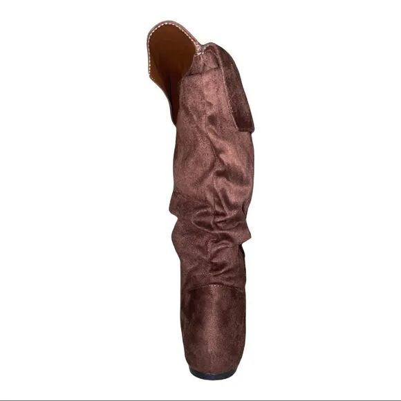 Journee Collection Brown Chely-3 Shelly Faux Suede Slouch Boots 9M NWT