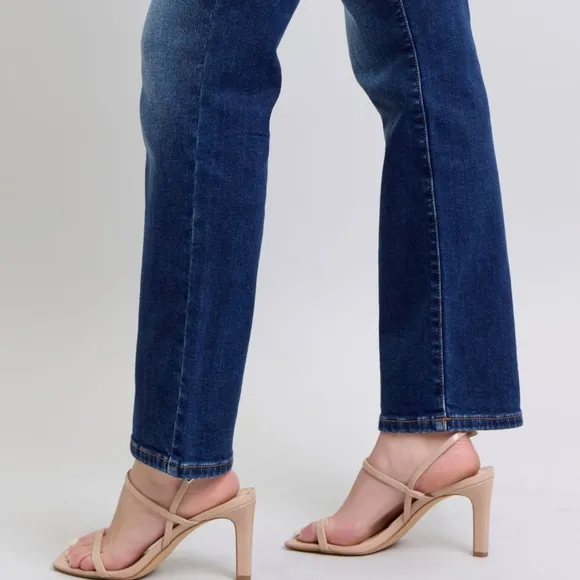 Judy Blue High-Rise Straight Leg Slim Fit Embroidered Jeans Washed Denim Pants