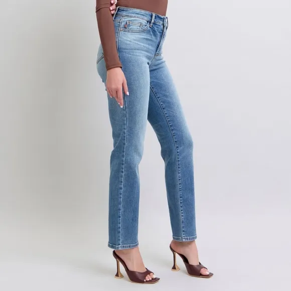 Judy Blue Thermal High-Rise Straight Leg Winter Retro Denim Pants Slim Fit Jeans